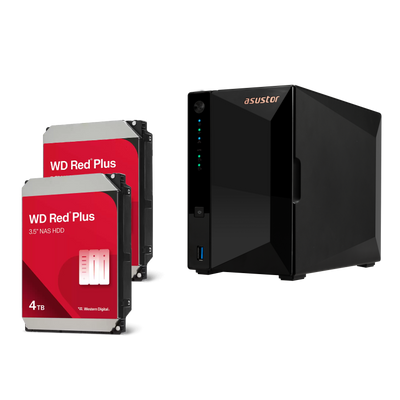 Asustor AS3302T V2 2-bay NAS + 2x4TB WD Red Plus HDD Bundle