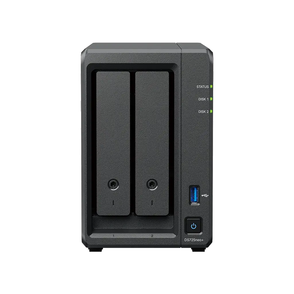 Synology DiskStation DS725NEO+ ,2-Bay AMD Ryzen R1600 2-core ,4GB DDR4 ,Diskless NAS - Non Ecc RAM Option