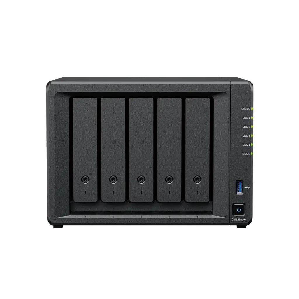 Synology DiskStation DS1525NEO+ ,5-Bay AMD Ryzen V1500B 4-core ,8GB DDR4 ,Diskless NAS - Non-ECC RAM Option