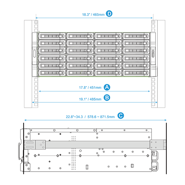 QNAP Rail-A02-90 Rail Kit & Tray Back View (I/O ports)