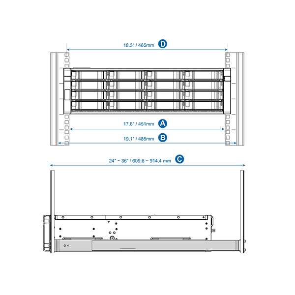 QNAP Rail-E02 Rail Kit & Tray Back View (I/O ports)