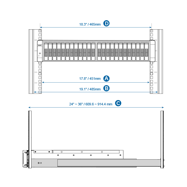 QNAP RAIL-E03 Rail Kit & Tray Back View (I/O ports)