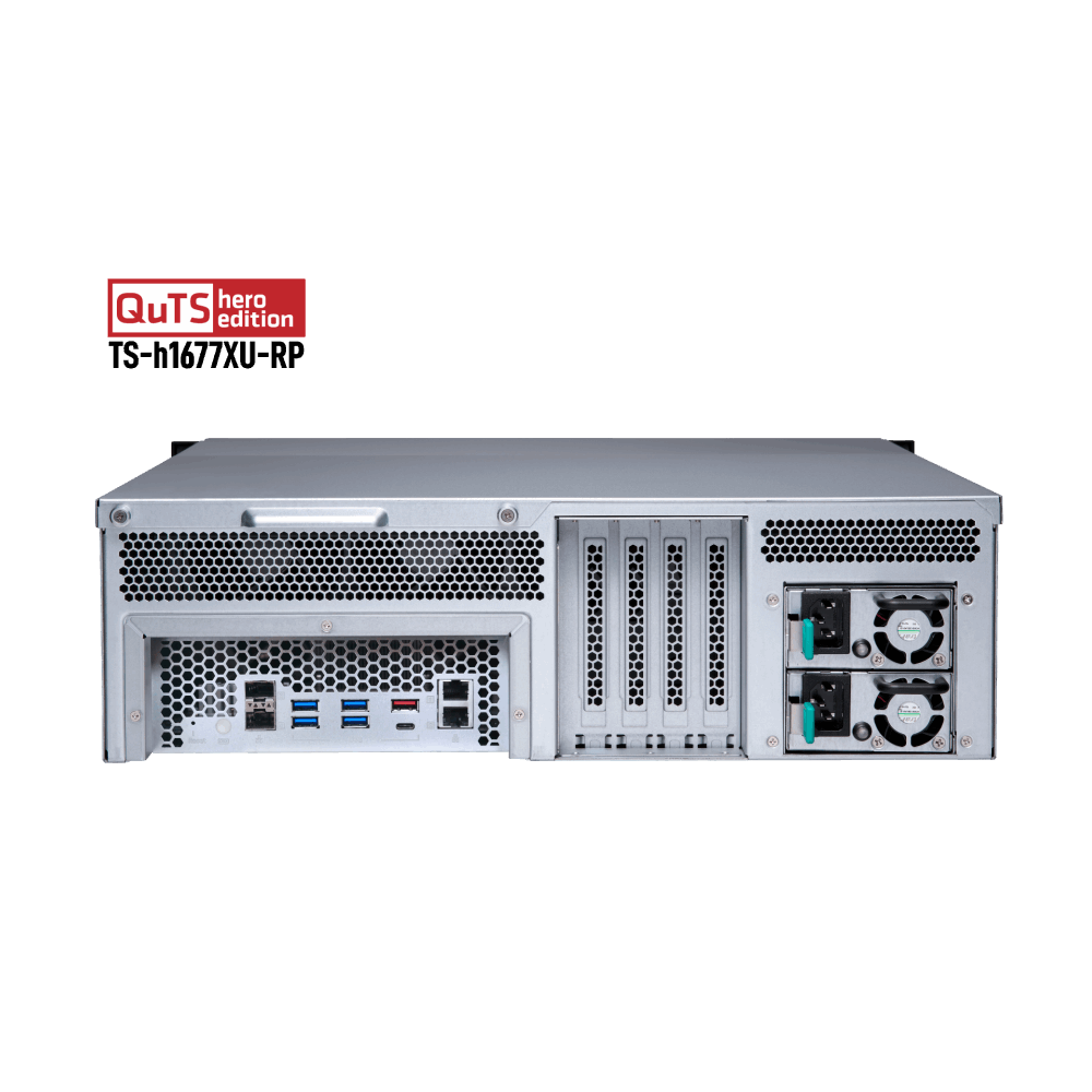 QNAP TS-h1677XU-RP-3700X-32G NAS Back View (I/O ports)